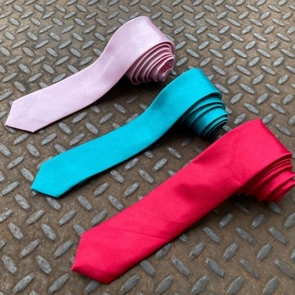 Other - Lot of 3 Ties Skinny Ties Red Turquoise Pink Slim Fit Fashion Ties X3
